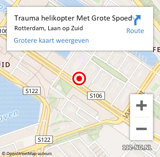 Locatie op kaart van de 112 melding: Trauma helikopter Met Grote Spoed Naar Rotterdam, Laan op Zuid op 25 maart 2024 10:55