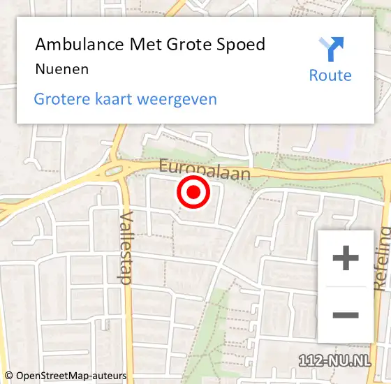 Locatie op kaart van de 112 melding: Ambulance Met Grote Spoed Naar Nuenen op 25 maart 2024 11:01