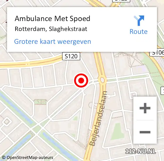 Locatie op kaart van de 112 melding: Ambulance Met Spoed Naar Rotterdam, Slaghekstraat op 25 maart 2024 12:11