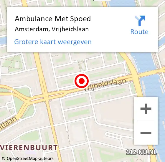 Locatie op kaart van de 112 melding: Ambulance Met Spoed Naar Amsterdam, Vrijheidslaan op 25 maart 2024 12:31