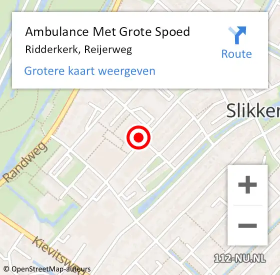 Locatie op kaart van de 112 melding: Ambulance Met Grote Spoed Naar Ridderkerk, Reijerweg op 25 maart 2024 12:48