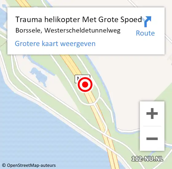 Locatie op kaart van de 112 melding: Trauma helikopter Met Grote Spoed Naar Borssele, Westerscheldetunnelweg op 25 maart 2024 13:23