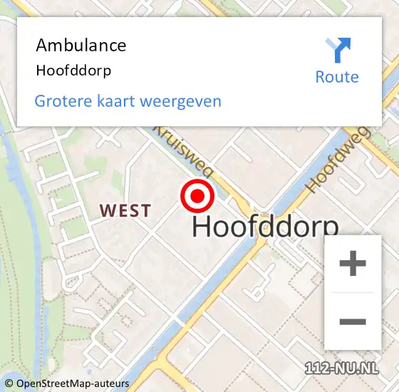 Locatie op kaart van de 112 melding: Ambulance Hoofddorp op 25 maart 2024 13:24
