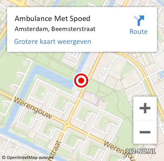 Locatie op kaart van de 112 melding: Ambulance Met Spoed Naar Amsterdam, Beemsterstraat op 25 maart 2024 13:25