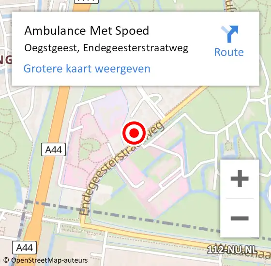 Locatie op kaart van de 112 melding: Ambulance Met Spoed Naar Oegstgeest, Endegeesterstraatweg op 25 maart 2024 14:10