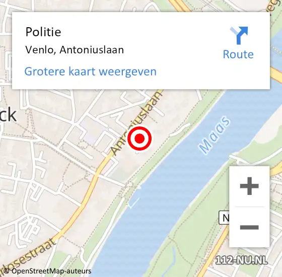 Locatie op kaart van de 112 melding: Politie Venlo, Antoniuslaan op 25 maart 2024 14:17