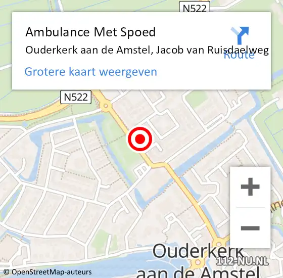 Locatie op kaart van de 112 melding: Ambulance Met Spoed Naar Ouderkerk aan de Amstel, Jacob van Ruisdaelweg op 25 maart 2024 14:20