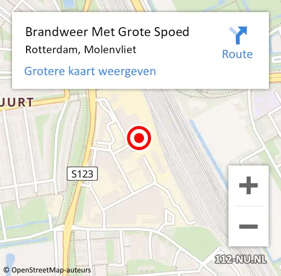 Locatie op kaart van de 112 melding: Brandweer Met Grote Spoed Naar Rotterdam, Molenvliet op 25 maart 2024 14:48