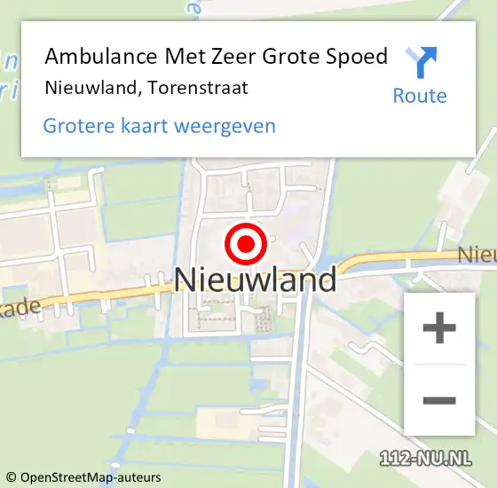 Locatie op kaart van de 112 melding: Ambulance Met Zeer Grote Spoed Naar Nieuwland, Torenstraat op 25 maart 2024 14:50