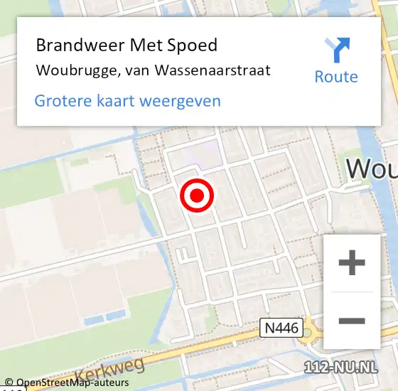 Locatie op kaart van de 112 melding: Brandweer Met Spoed Naar Woubrugge, van Wassenaarstraat op 25 maart 2024 14:50