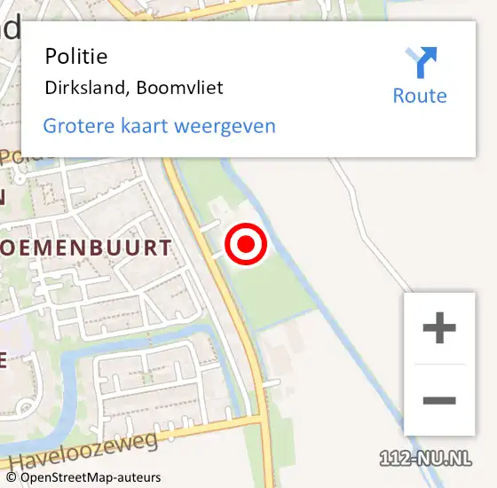 Locatie op kaart van de 112 melding: Politie Dirksland, Boomvliet op 25 maart 2024 14:53