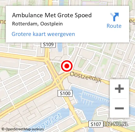 Locatie op kaart van de 112 melding: Ambulance Met Grote Spoed Naar Rotterdam, Oostplein op 25 maart 2024 15:03