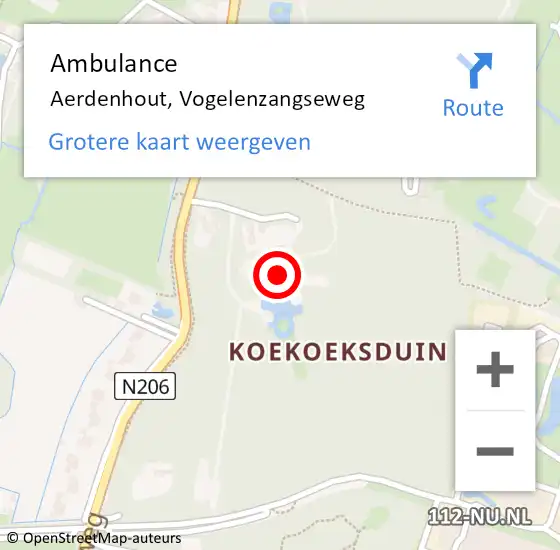 Locatie op kaart van de 112 melding: Ambulance Aerdenhout, Vogelenzangseweg op 25 maart 2024 15:22