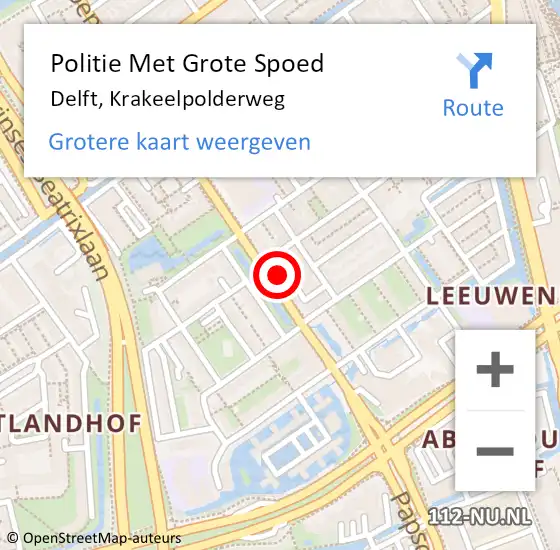 Locatie op kaart van de 112 melding: Politie Met Grote Spoed Naar Delft, Krakeelpolderweg op 25 maart 2024 15:39
