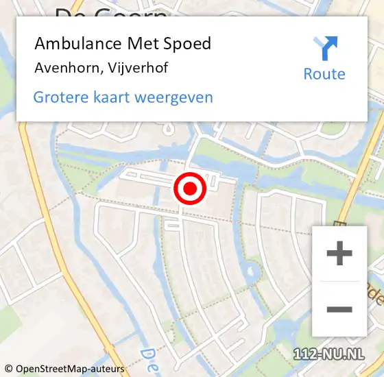 Locatie op kaart van de 112 melding: Ambulance Met Spoed Naar Avenhorn, Vijverhof op 25 maart 2024 15:47