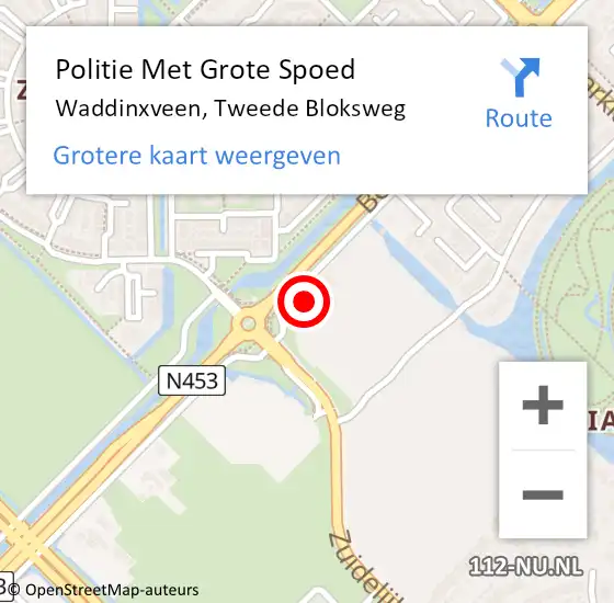 Locatie op kaart van de 112 melding: Politie Met Grote Spoed Naar Waddinxveen, Tweede Bloksweg op 25 maart 2024 15:54