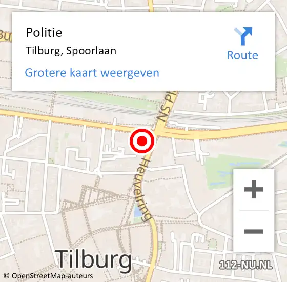 Locatie op kaart van de 112 melding: Politie Tilburg, Spoorlaan op 25 maart 2024 16:00