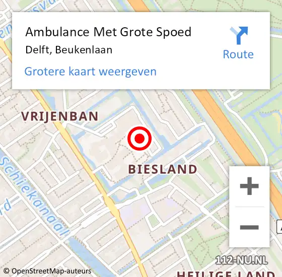 Locatie op kaart van de 112 melding: Ambulance Met Grote Spoed Naar Delft, Beukenlaan op 25 maart 2024 16:32