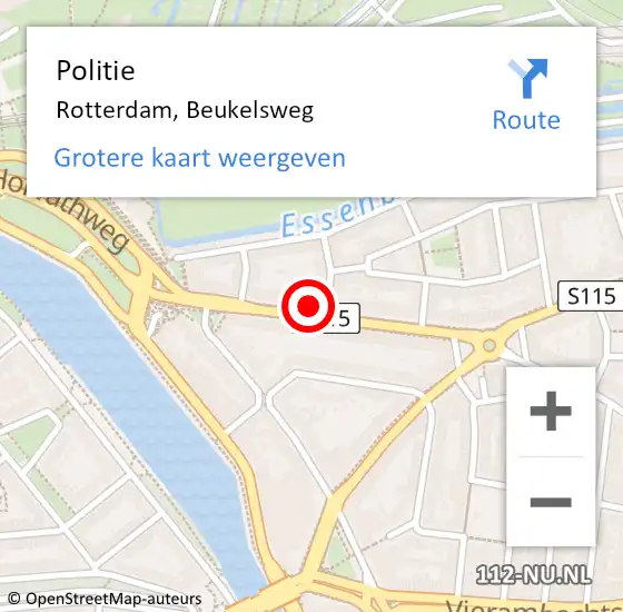 Locatie op kaart van de 112 melding: Politie Rotterdam, Beukelsweg op 25 maart 2024 16:37