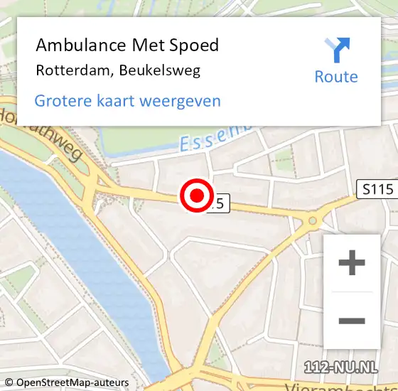 Locatie op kaart van de 112 melding: Ambulance Met Spoed Naar Rotterdam, Beukelsweg op 25 maart 2024 16:38
