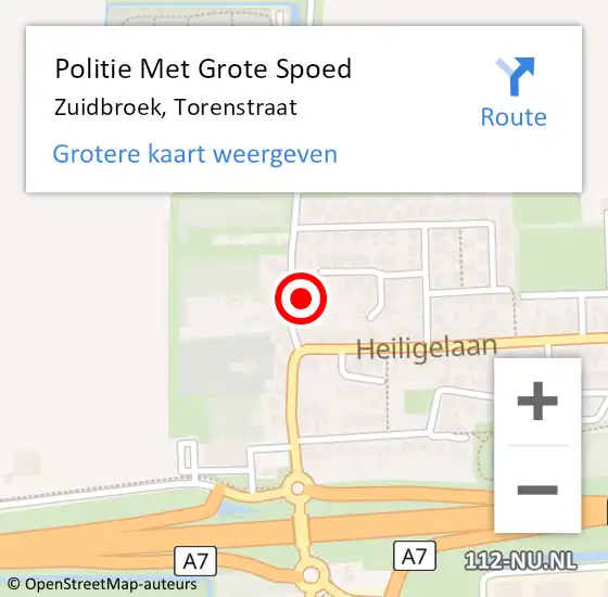 Locatie op kaart van de 112 melding: Politie Met Grote Spoed Naar Zuidbroek, Torenstraat op 25 maart 2024 16:40