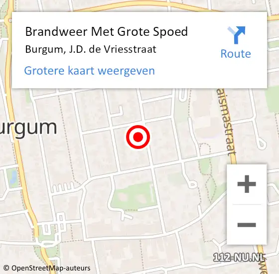 Locatie op kaart van de 112 melding: Brandweer Met Grote Spoed Naar Burgum, J.D. de Vriesstraat op 25 maart 2024 16:55