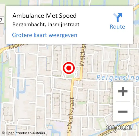 Locatie op kaart van de 112 melding: Ambulance Met Spoed Naar Bergambacht, Jasmijnstraat op 25 maart 2024 17:13
