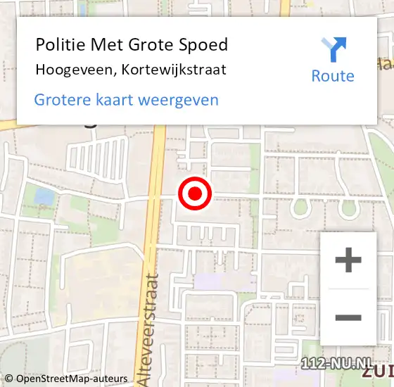 Locatie op kaart van de 112 melding: Politie Met Grote Spoed Naar Hoogeveen, Kortewijkstraat op 25 maart 2024 17:20
