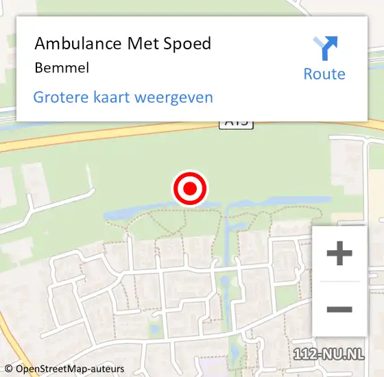 Locatie op kaart van de 112 melding: Ambulance Met Spoed Naar Bemmel op 25 maart 2024 17:42