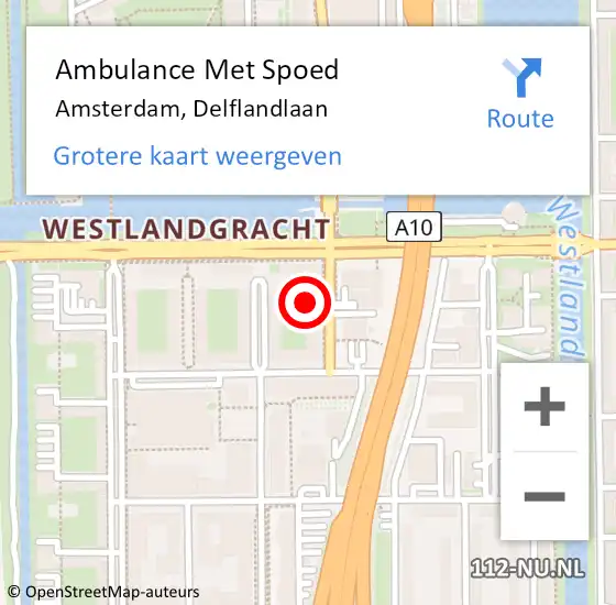 Locatie op kaart van de 112 melding: Ambulance Met Spoed Naar Amsterdam, Delflandlaan op 25 maart 2024 17:43