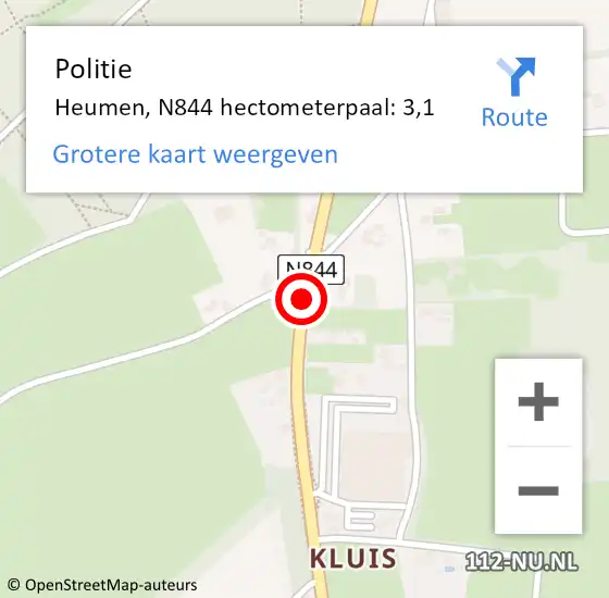 Locatie op kaart van de 112 melding: Politie Heumen, N844 hectometerpaal: 3,1 op 25 maart 2024 18:00