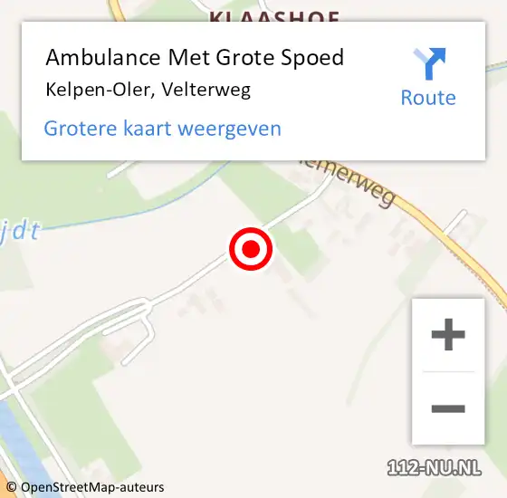 Locatie op kaart van de 112 melding: Ambulance Met Grote Spoed Naar Kelpen-Oler, Velterweg op 25 maart 2024 18:28