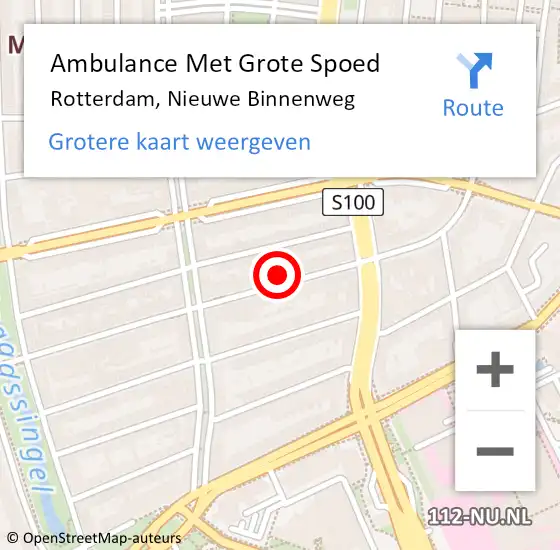 Locatie op kaart van de 112 melding: Ambulance Met Grote Spoed Naar Rotterdam, Nieuwe Binnenweg op 25 maart 2024 18:33