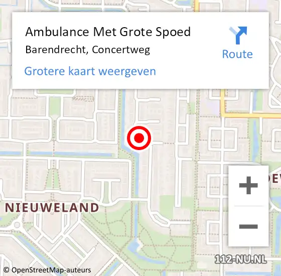 Locatie op kaart van de 112 melding: Ambulance Met Grote Spoed Naar Barendrecht, Concertweg op 25 maart 2024 18:40