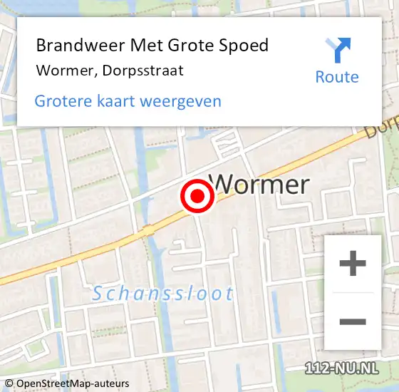 Locatie op kaart van de 112 melding: Brandweer Met Grote Spoed Naar Wormer, Dorpsstraat op 25 maart 2024 19:18