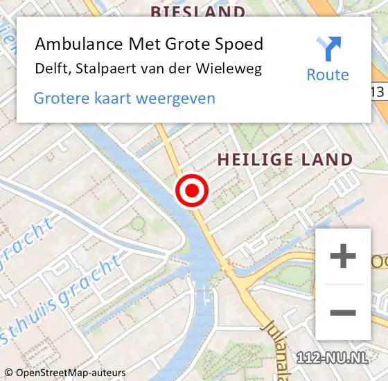 Locatie op kaart van de 112 melding: Ambulance Met Grote Spoed Naar Delft, Stalpaert van der Wieleweg op 25 maart 2024 20:57