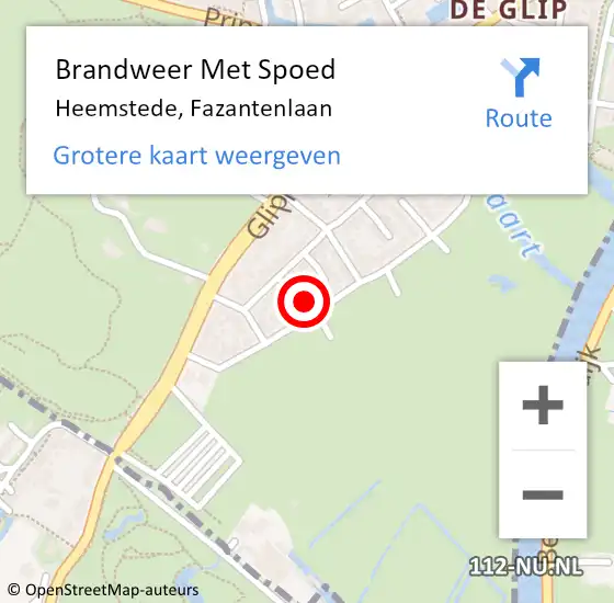 Locatie op kaart van de 112 melding: Brandweer Met Spoed Naar Heemstede, Fazantenlaan op 25 maart 2024 21:03