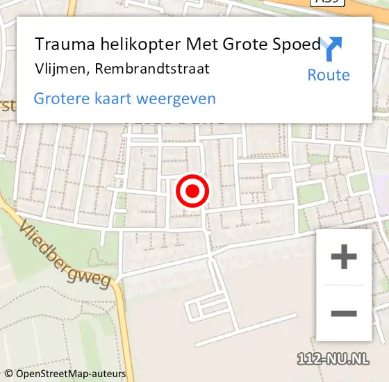 Locatie op kaart van de 112 melding: Trauma helikopter Met Grote Spoed Naar Vlijmen, Rembrandtstraat op 25 maart 2024 21:48