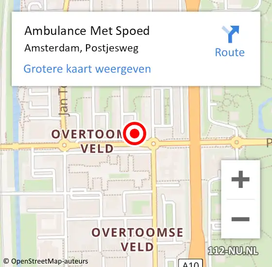 Locatie op kaart van de 112 melding: Ambulance Met Spoed Naar Amsterdam, Postjesweg op 25 maart 2024 23:32