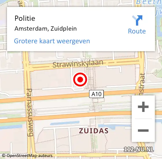 Locatie op kaart van de 112 melding: Politie Amsterdam, Zuidplein op 26 maart 2024 04:22