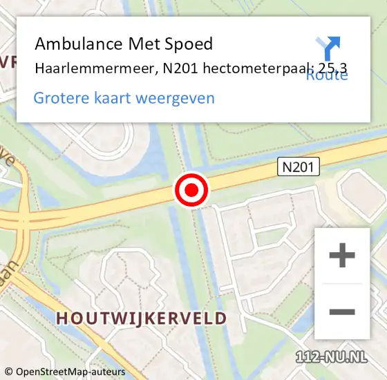 Locatie op kaart van de 112 melding: Ambulance Met Spoed Naar Haarlemmermeer, N201 hectometerpaal: 25,3 op 26 maart 2024 07:06