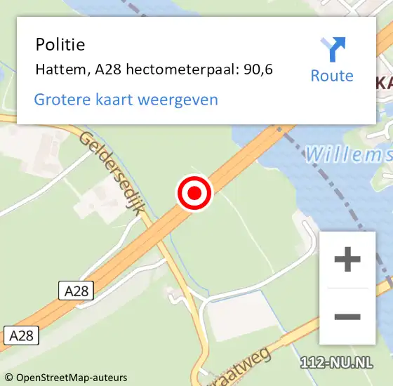 Locatie op kaart van de 112 melding: Politie Hattem, A28 hectometerpaal: 90,6 op 26 maart 2024 07:25