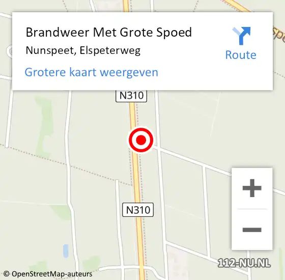 Locatie op kaart van de 112 melding: Brandweer Met Grote Spoed Naar Nunspeet, Elspeterweg op 26 maart 2024 07:39