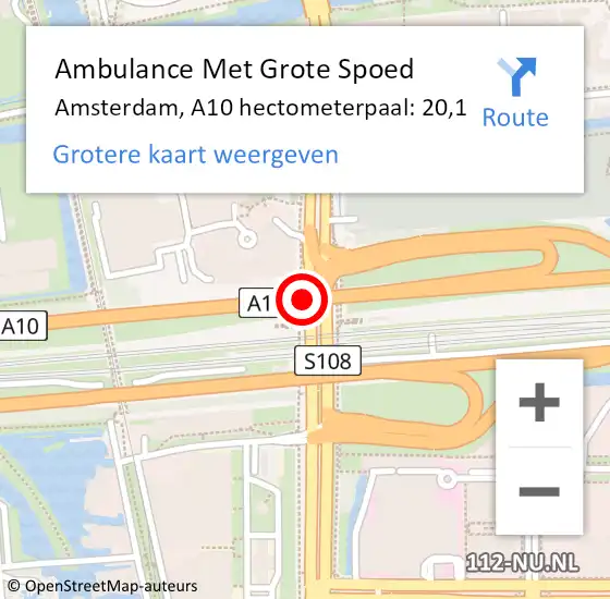 Locatie op kaart van de 112 melding: Ambulance Met Grote Spoed Naar Amstelveen, A10 hectometerpaal: 20,1 op 26 maart 2024 09:05