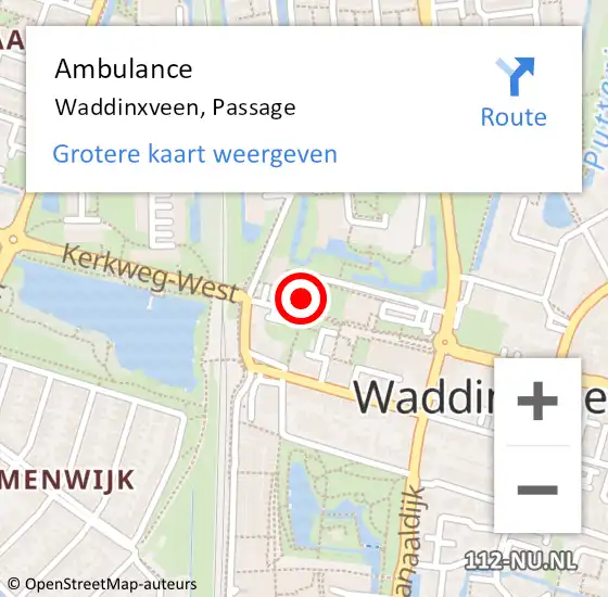 Locatie op kaart van de 112 melding: Ambulance Waddinxveen, Passage op 26 maart 2024 09:06