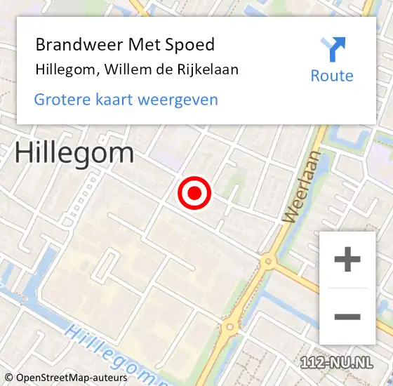 Locatie op kaart van de 112 melding: Brandweer Met Spoed Naar Hillegom, Willem de Rijkelaan op 26 maart 2024 09:16