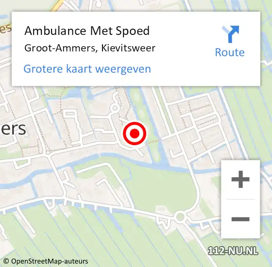 Locatie op kaart van de 112 melding: Ambulance Met Spoed Naar Groot-Ammers, Kievitsweer op 26 maart 2024 09:19