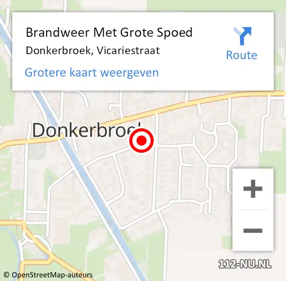 Locatie op kaart van de 112 melding: Brandweer Met Grote Spoed Naar Donkerbroek, Vicariestraat op 26 maart 2024 09:46
