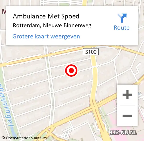 Locatie op kaart van de 112 melding: Ambulance Met Spoed Naar Rotterdam, Nieuwe Binnenweg op 26 maart 2024 10:06