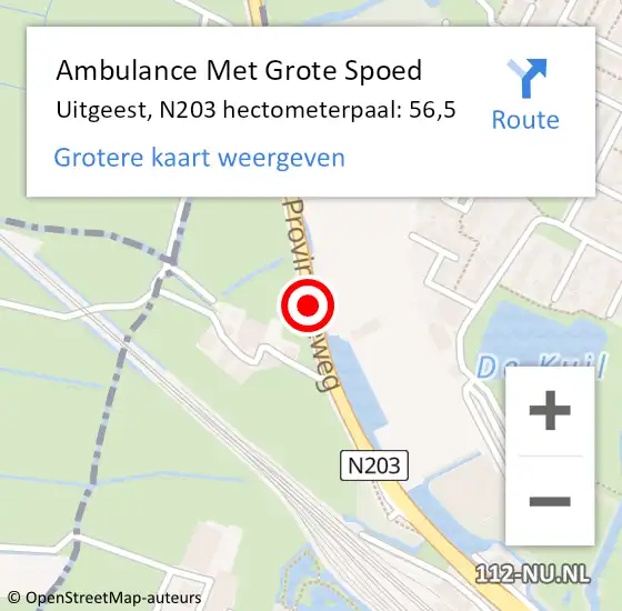 Locatie op kaart van de 112 melding: Ambulance Met Grote Spoed Naar Uitgeest, N203 hectometerpaal: 56,5 op 26 maart 2024 10:17